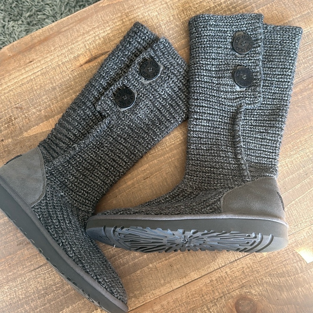 Ugg Gray Tall Sweater Button Boots